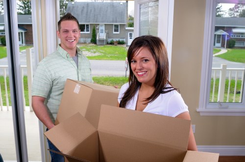 Sturdy moving boxes and labels prepared for a Knightsbridge apartment packing job